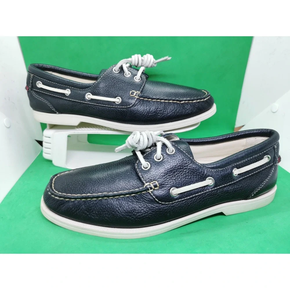 Rare Cole Haan Men's Size 10.5M Navy Blue Leather Causal Slip On Boat Shoes